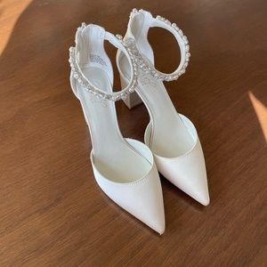 Pointed Toe Satin Block Heels with Crystal Strap